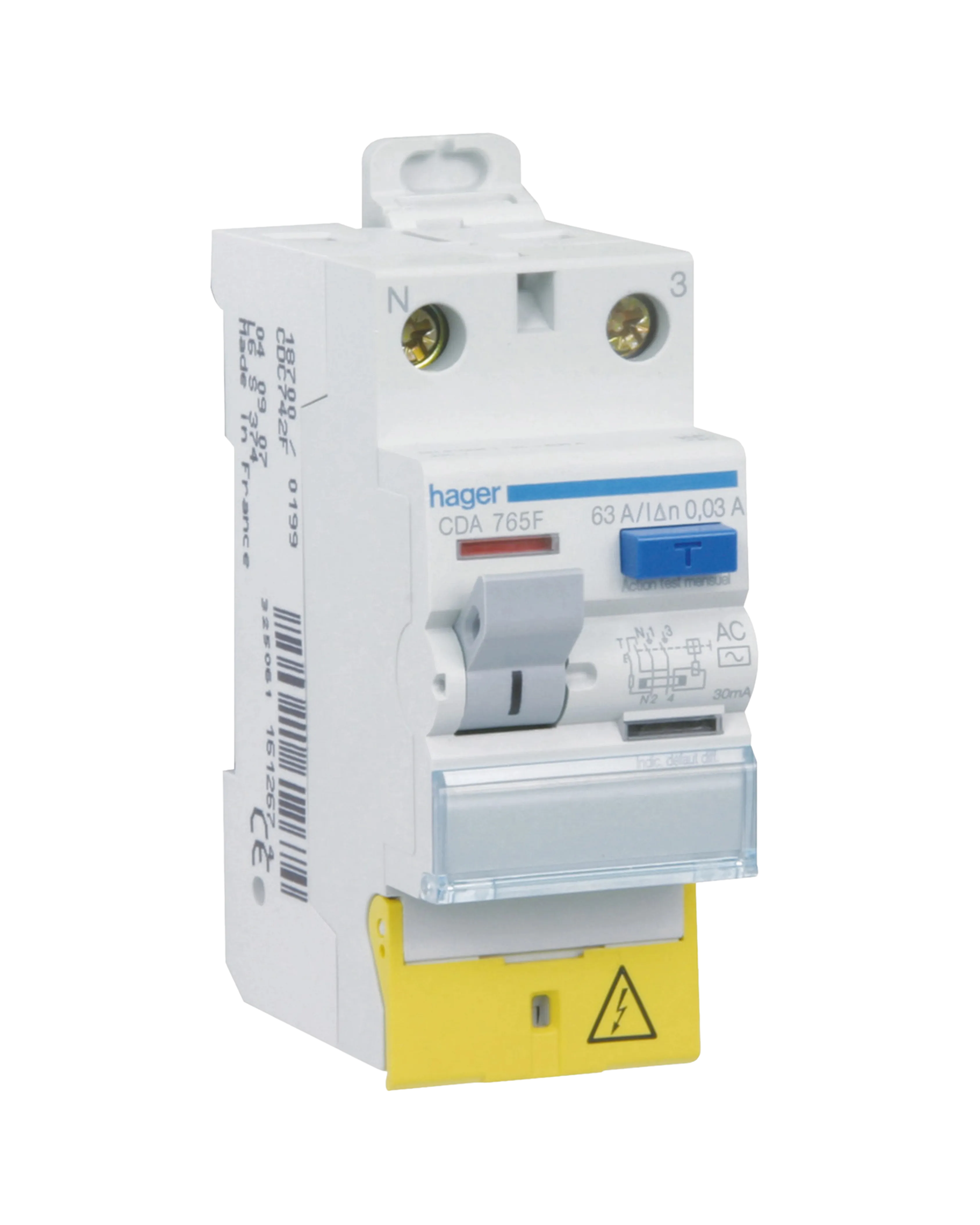 Hager CDA765F RCCB, 2P 63A 30mA Type A Offset Terminals — Hager Drives – Motors – Circuits Protection